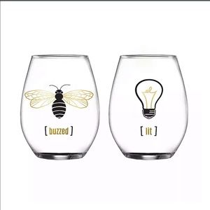 Buzzed and Lit stemless wine glasses
